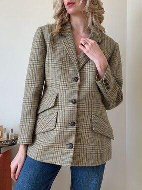 70's Italian Vintage Wool Plaid Women's Blazer